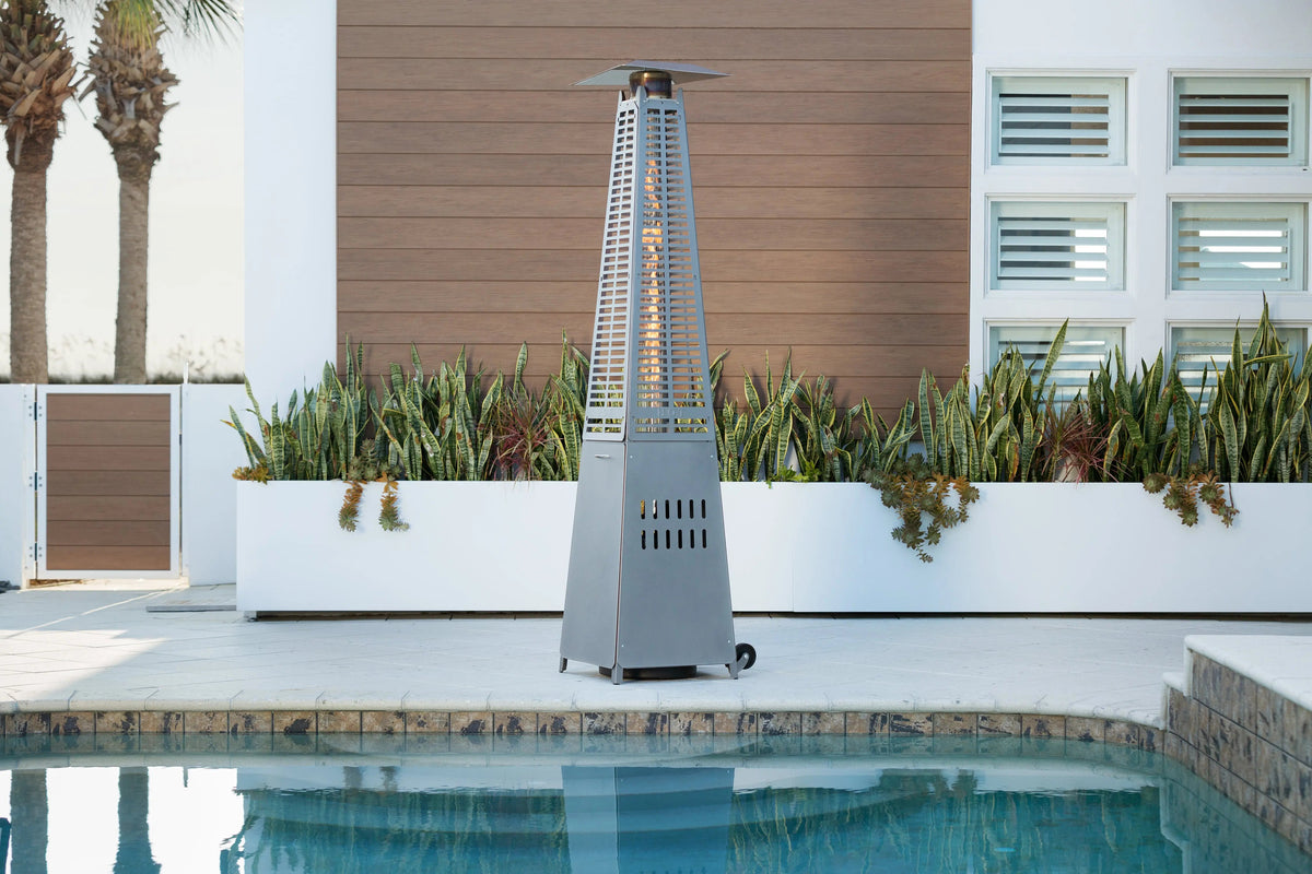Modern Pyramid Flame Patio Heater, Platinum