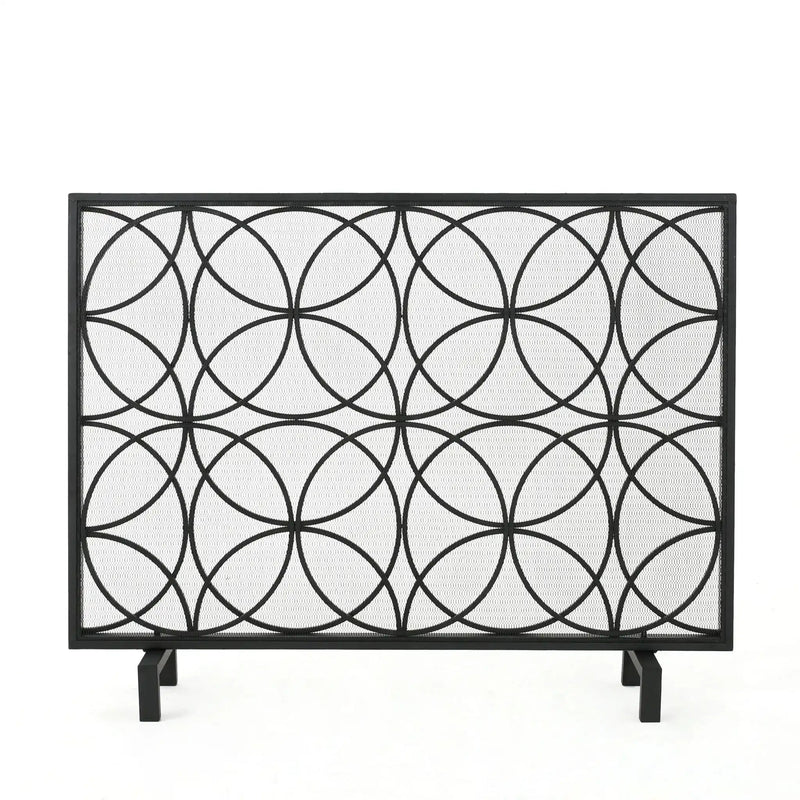 Thayer Single Panel Iron Fireplace Screen with Geometric Design