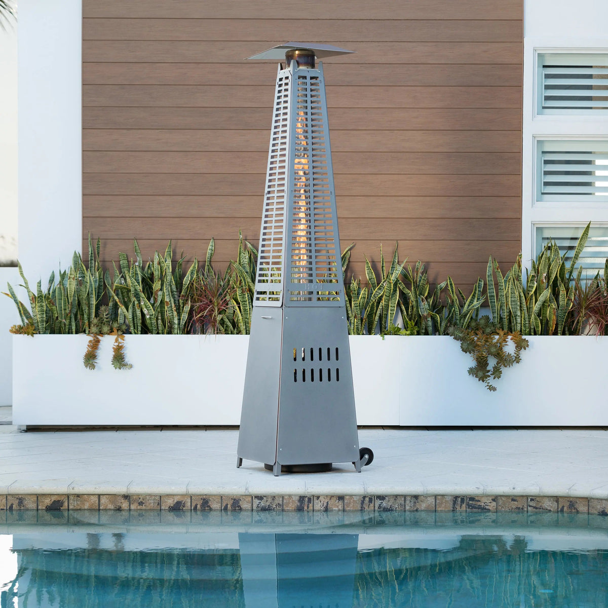 Modern Pyramid Flame Patio Heater, Platinum