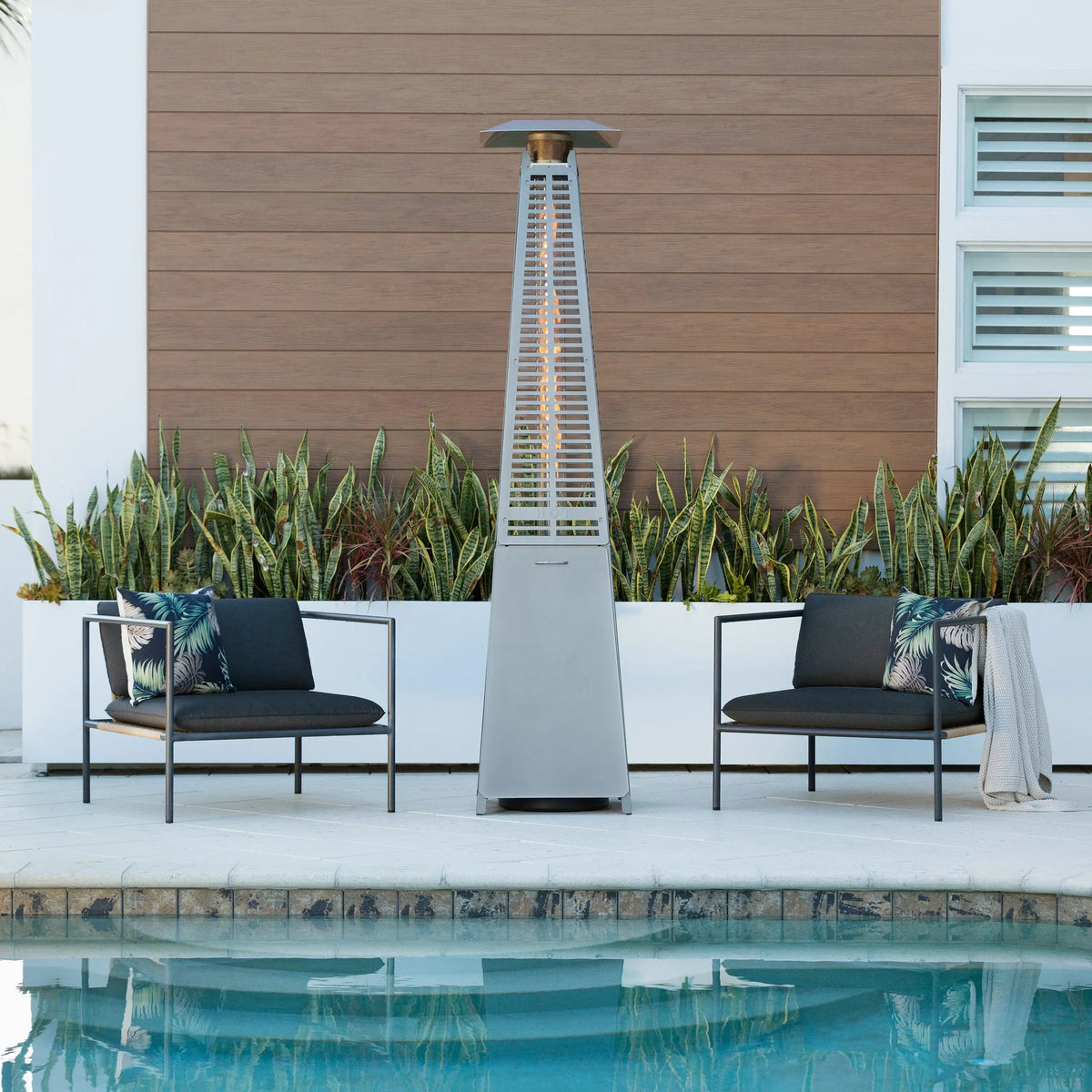 Modern Pyramid Flame Patio Heater, Platinum