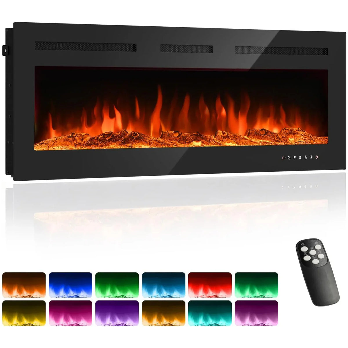 50-Inch Electric Fireplace Inserts Ultra Narrow Frame Wall Mounted Fireplaces with 3 Heating Modes 12 Flame Colors Remote Control