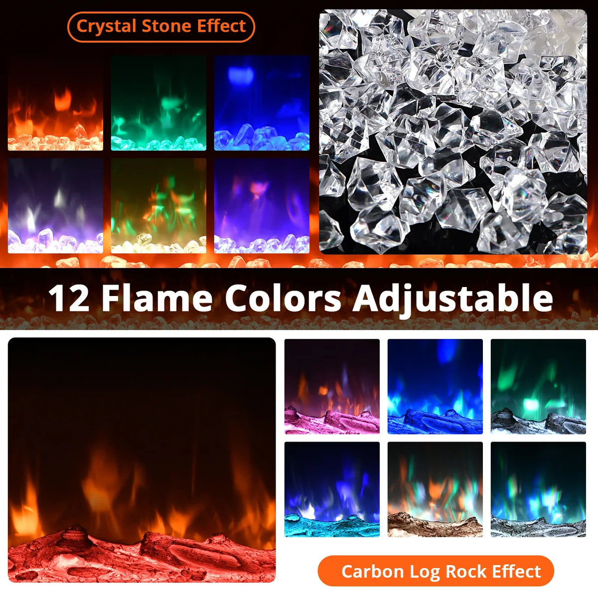 50-Inch Electric Fireplace Inserts Ultra Narrow Frame Wall Mounted Fireplaces with 3 Heating Modes 12 Flame Colors Remote Control