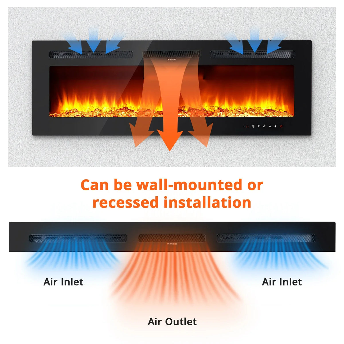50-Inch Electric Fireplace Inserts Ultra Narrow Frame Wall Mounted Fireplaces with 3 Heating Modes 12 Flame Colors Remote Control