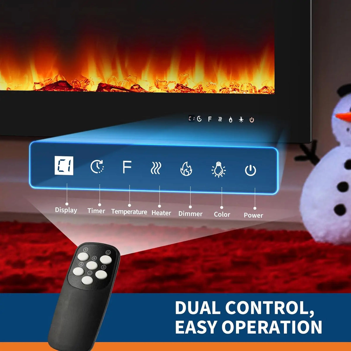 50-Inch Electric Fireplace Inserts Ultra Narrow Frame Wall Mounted Fireplaces with 3 Heating Modes 12 Flame Colors Remote Control