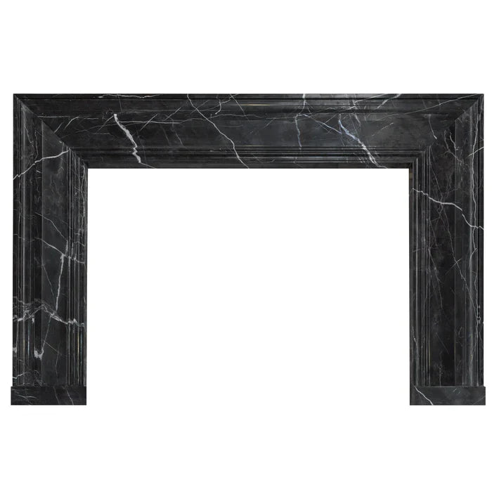 Black Marble Fireplace Mantel Hand Carved with White Veining - Polished 49 x 69 Inch