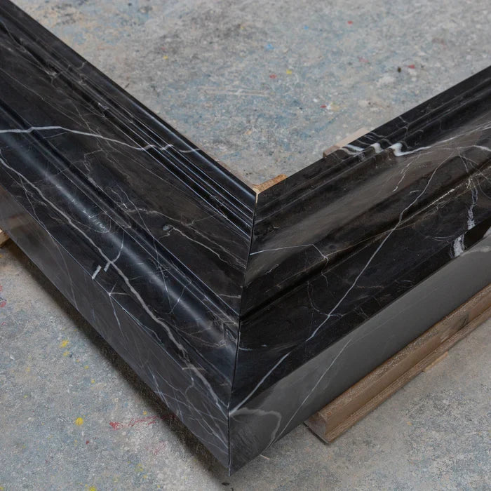 Black Marble Fireplace Mantel Hand Carved with White Veining - Polished 49 x 69 Inch