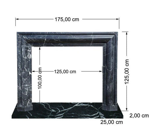 Black Marble Fireplace Mantel Hand Carved with White Veining - Polished 49 x 69 Inch