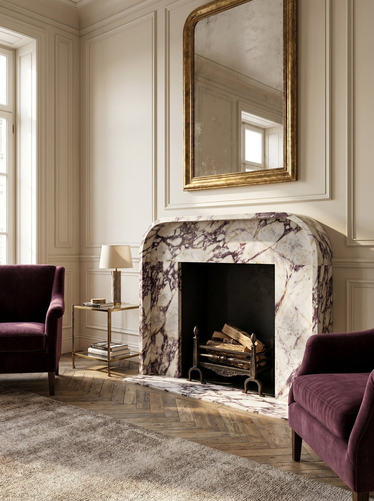 Calacatta Viola Marble Modern Fireplace Mantel 69x50 Polished