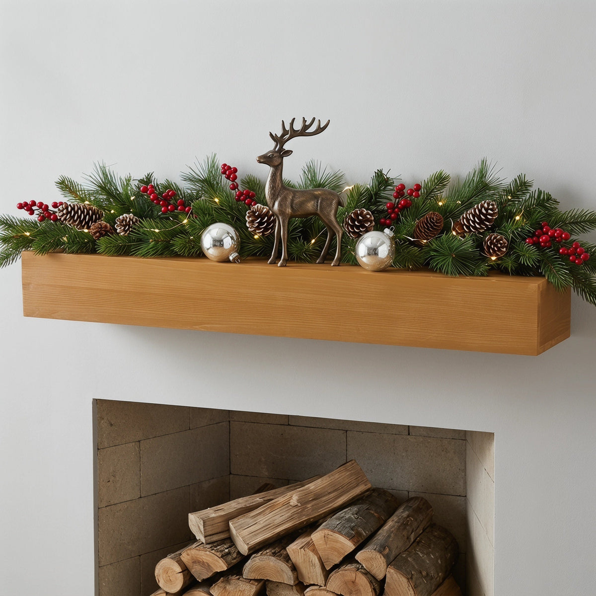 48" Fireplace Mantel Fir Wood Wall-Mounted & Floating Shelf
