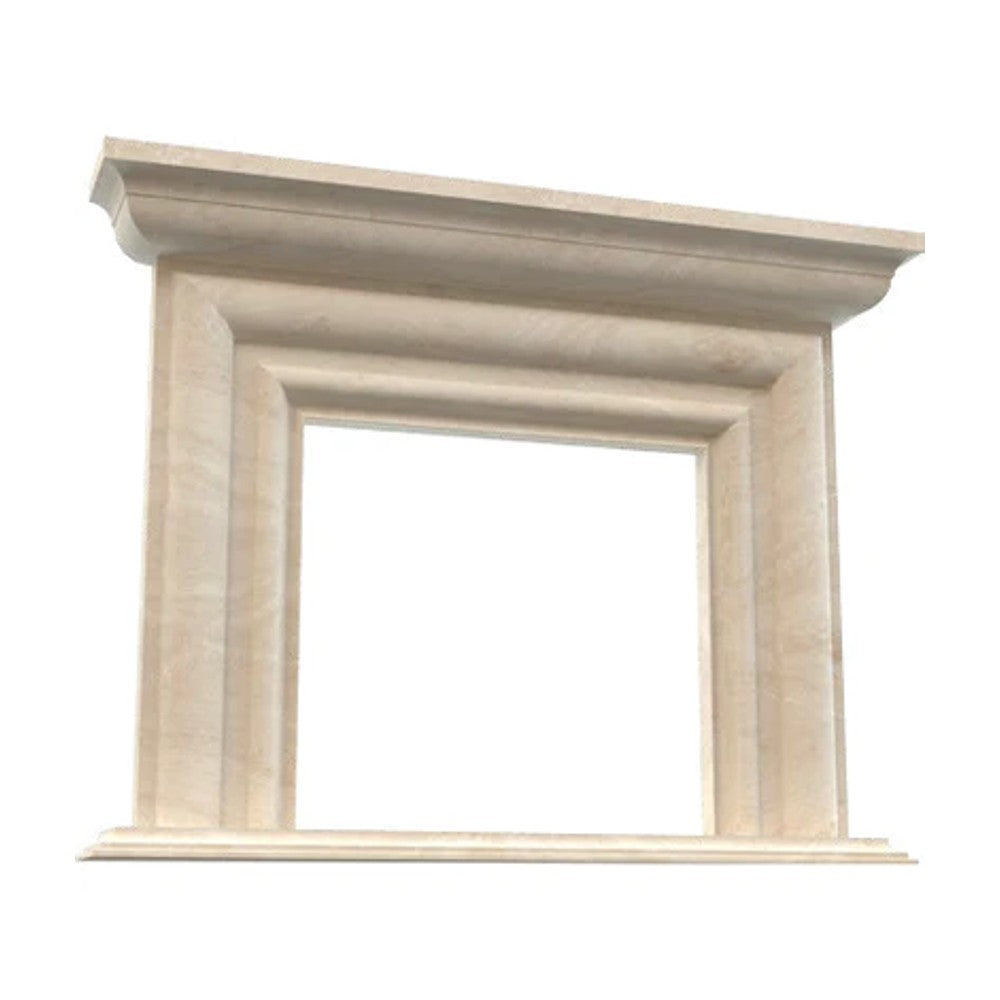 Light Travertine Modern Hand Carved Natural Stone Fireplace Surround 5 Piece Modular